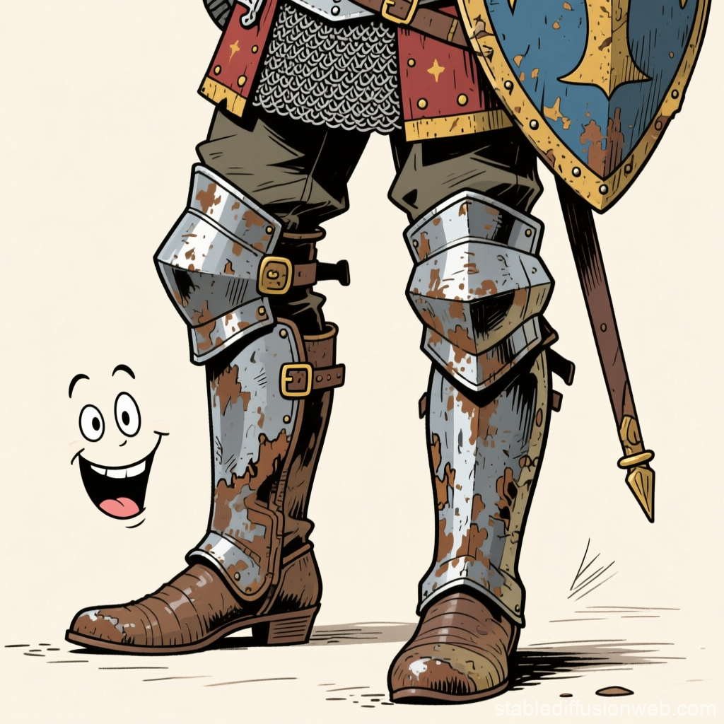 Humorous Illustration of Worn Medieval Soldier Boots