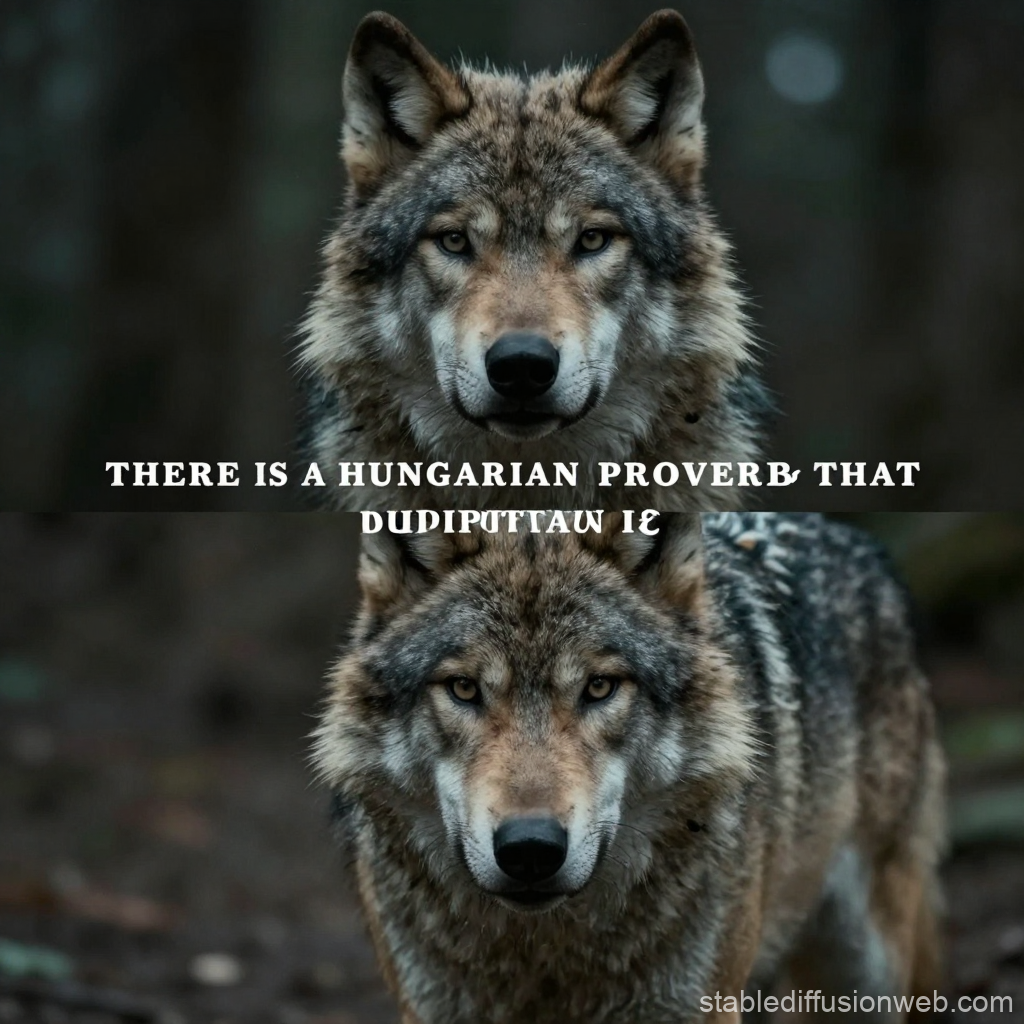 Hungarian Wolf Proverb with Two Wolves in Forest