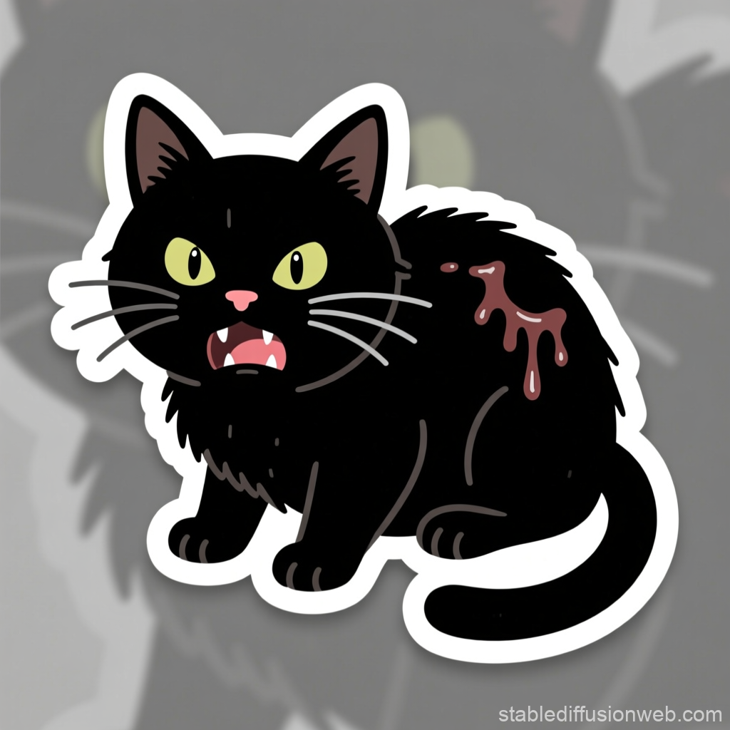 Hungry Black Cat Sticker with Dripping Sauce