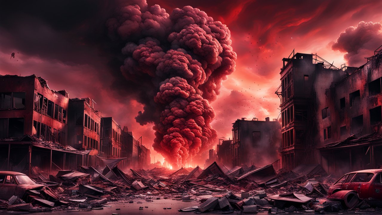 Hyper Realistic Apocalyptic Cityscape with Massive Smoke Plume