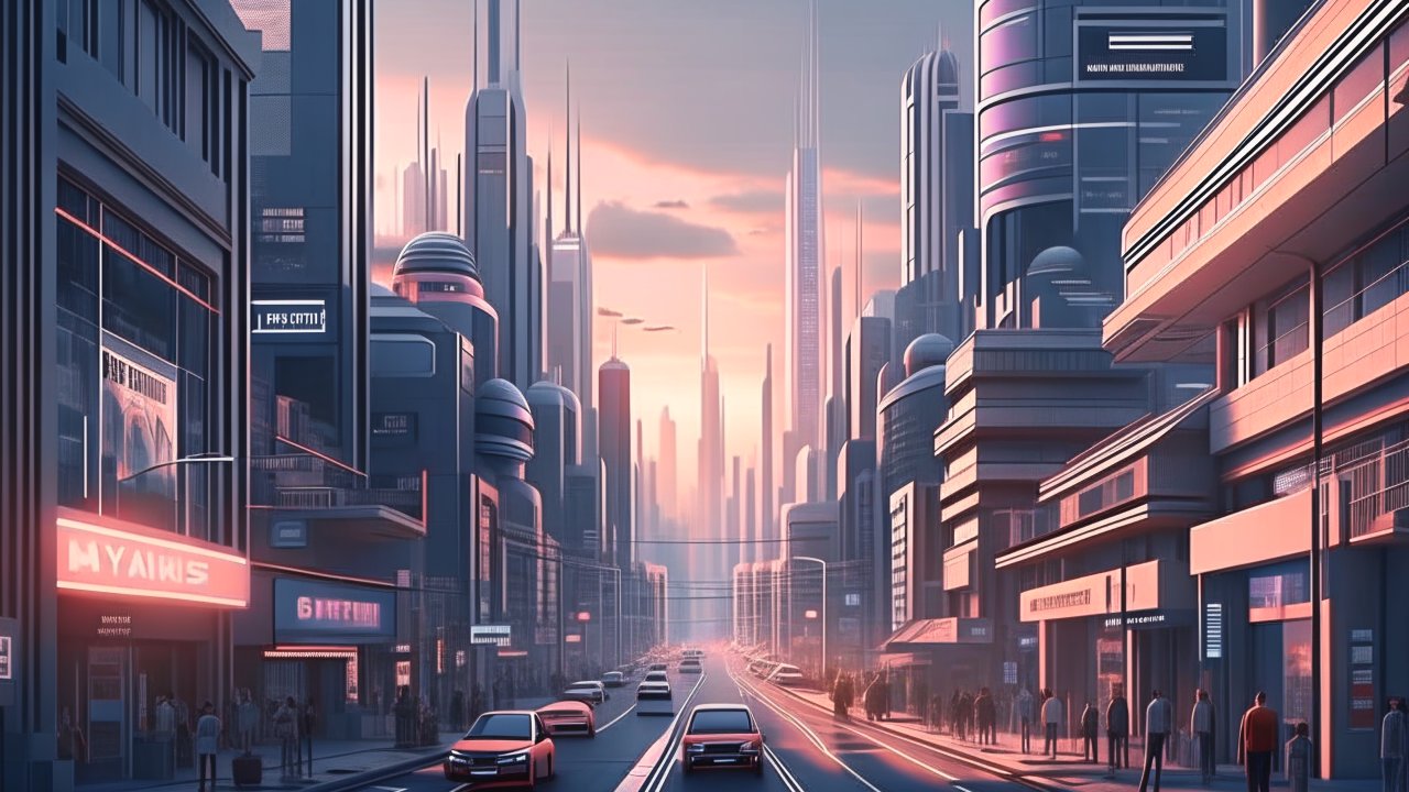 Hyper-Realistic Futuristic Cityscape at Sunset