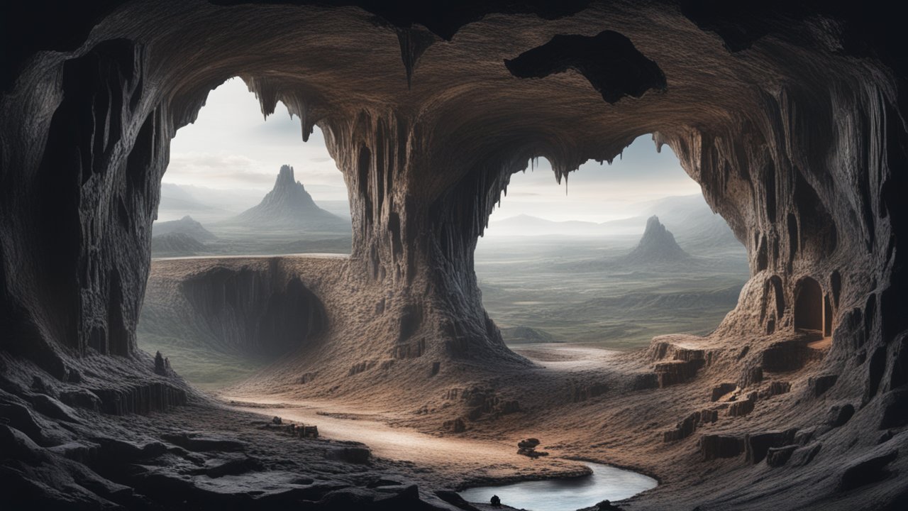 Hyper Realistic Landscape Viewed from a Massive Cave