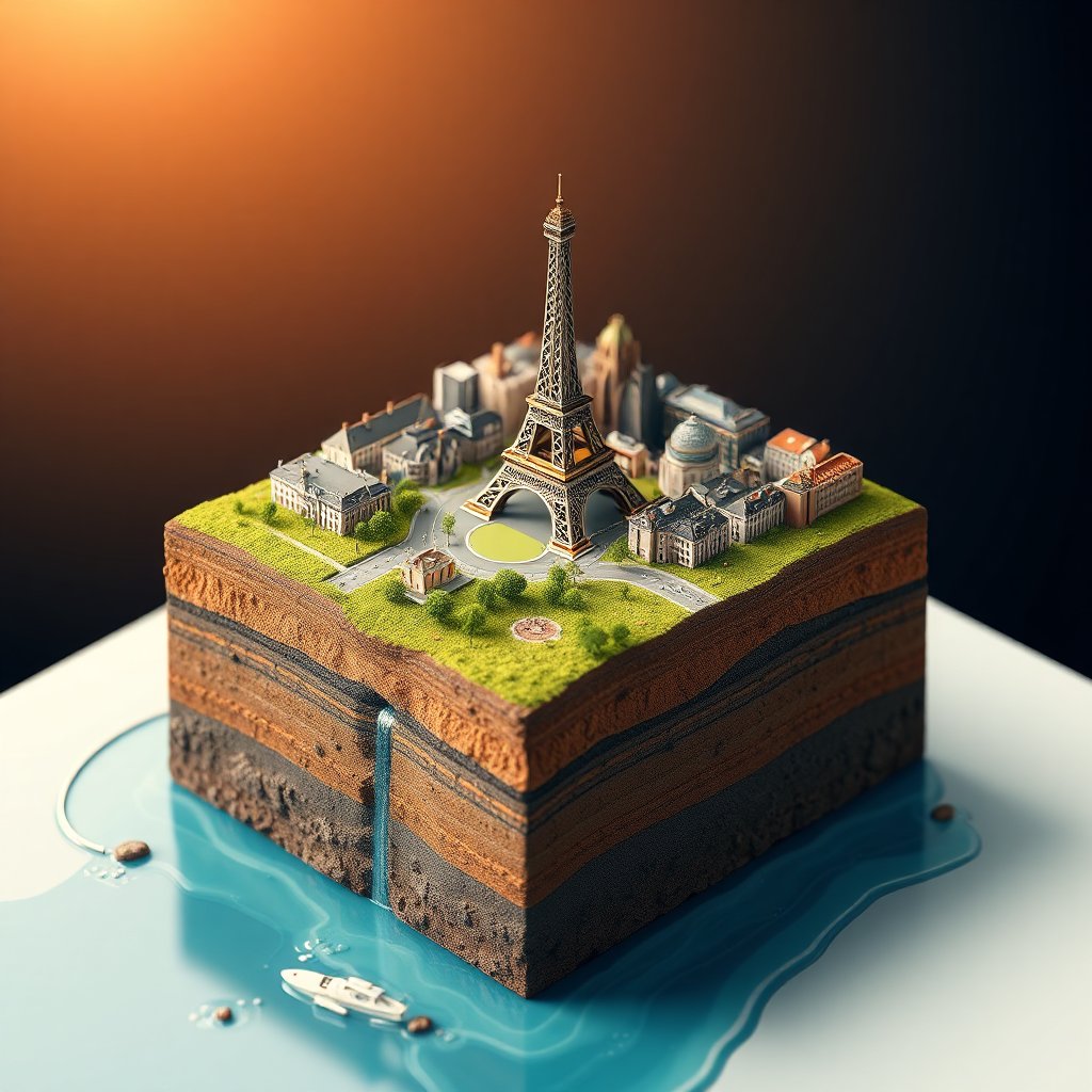 Hyper Realistic Miniature Paris Diorama with Eiffel Tower