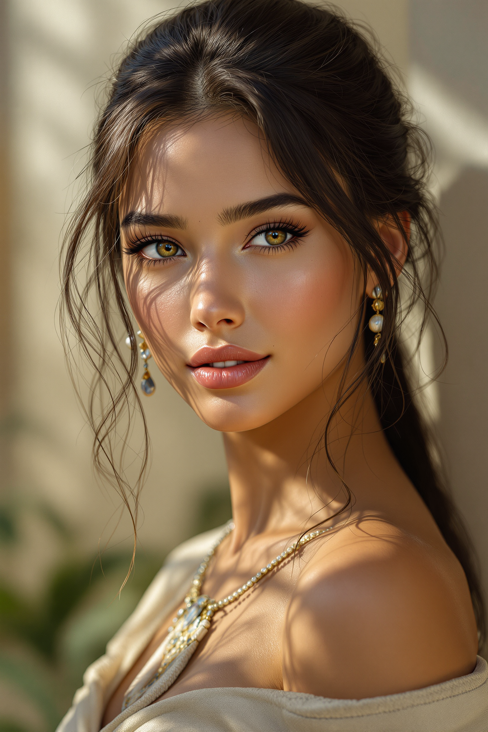 Hyper Realistic Portrait of a Young Woman with Golden Eyes
