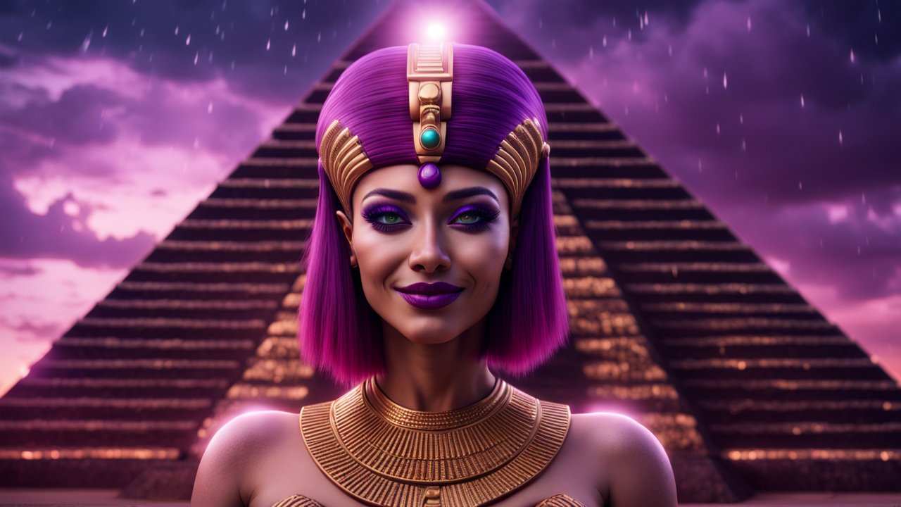 Hyper Realistic Portrait of Egyptian Queen with Purple Hair