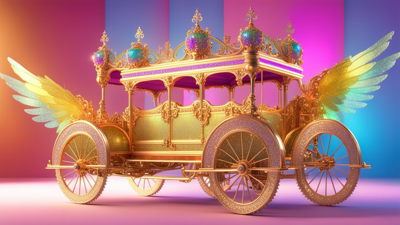 Hyper Realistic Princely Carriage with Golden Wings