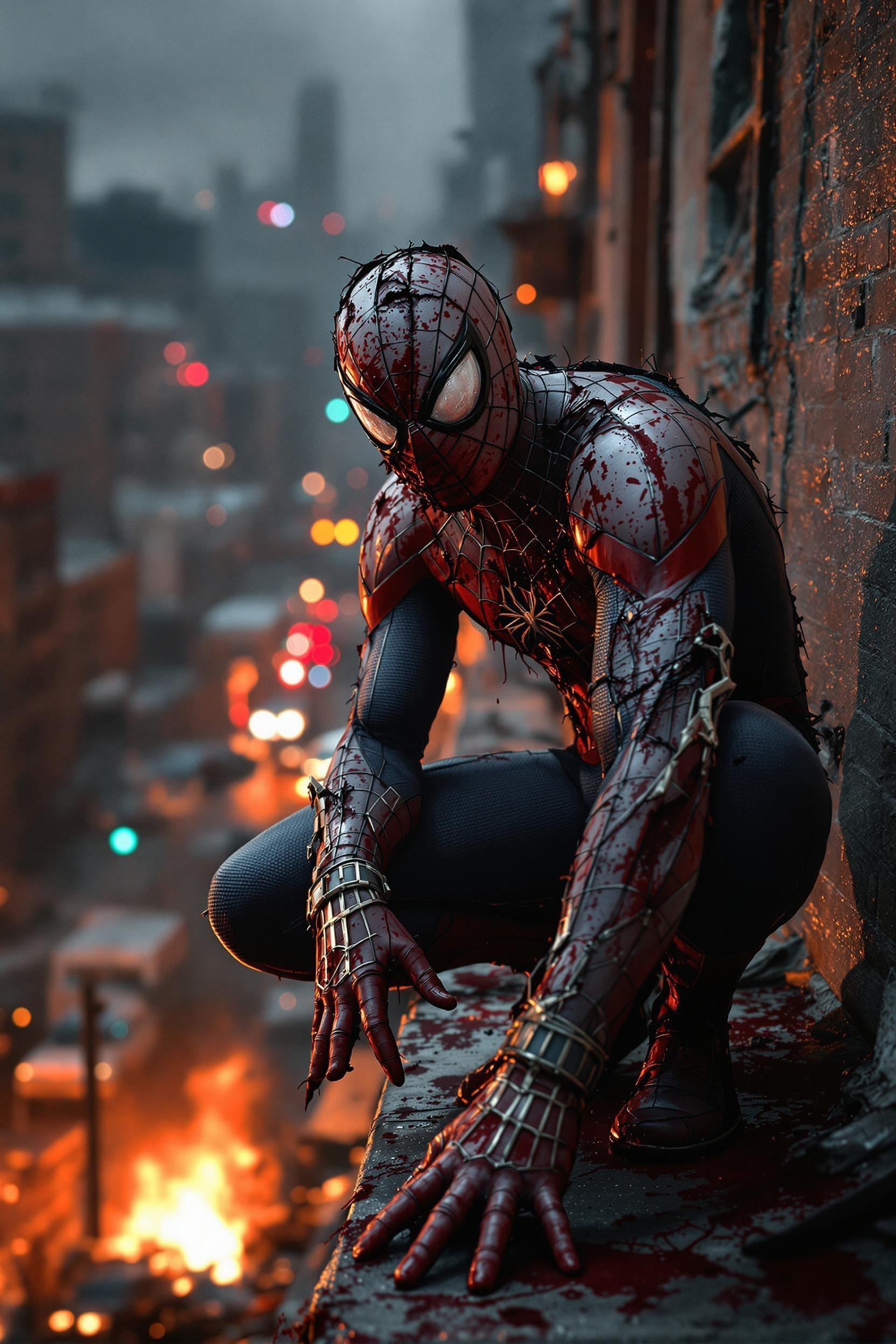 Hyper Realistic Spider-Man in Dark Urban Setting