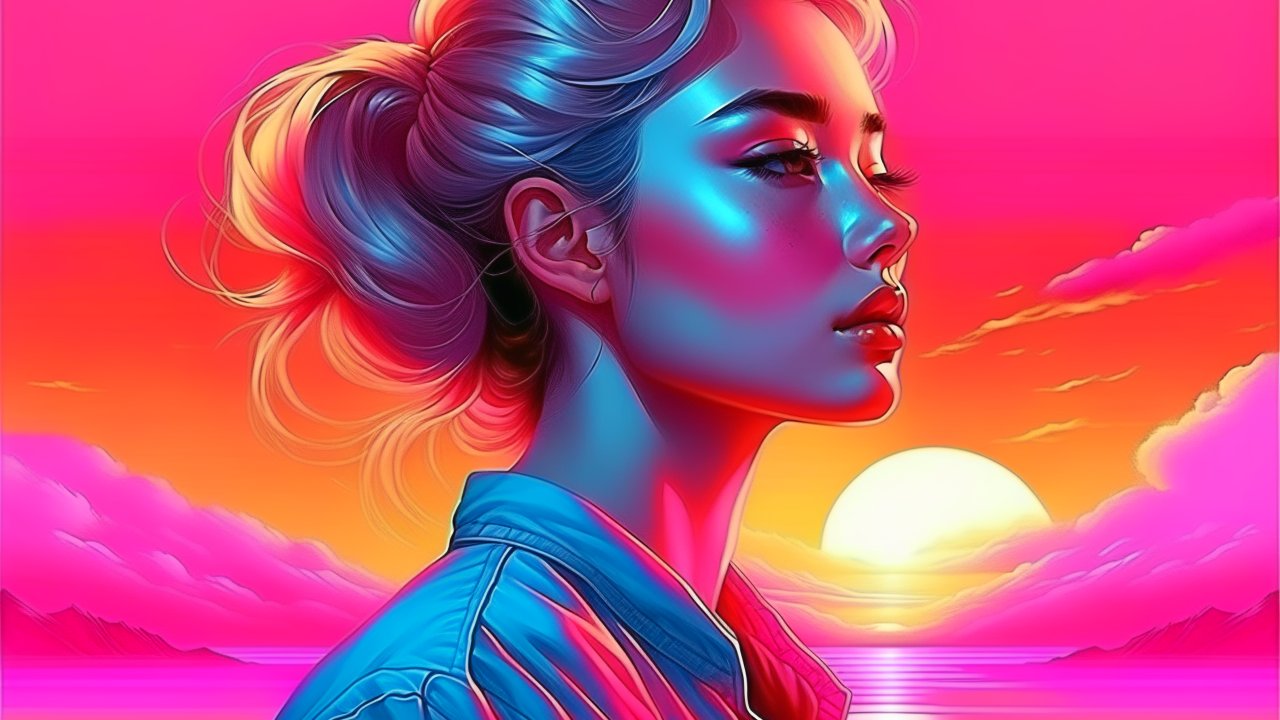 Hyper Realistic Vaporwave Portrait at Sunset