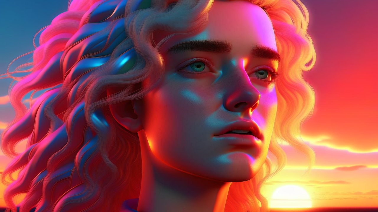 Hyper Realistic Vaporwave Portrait at Sunset