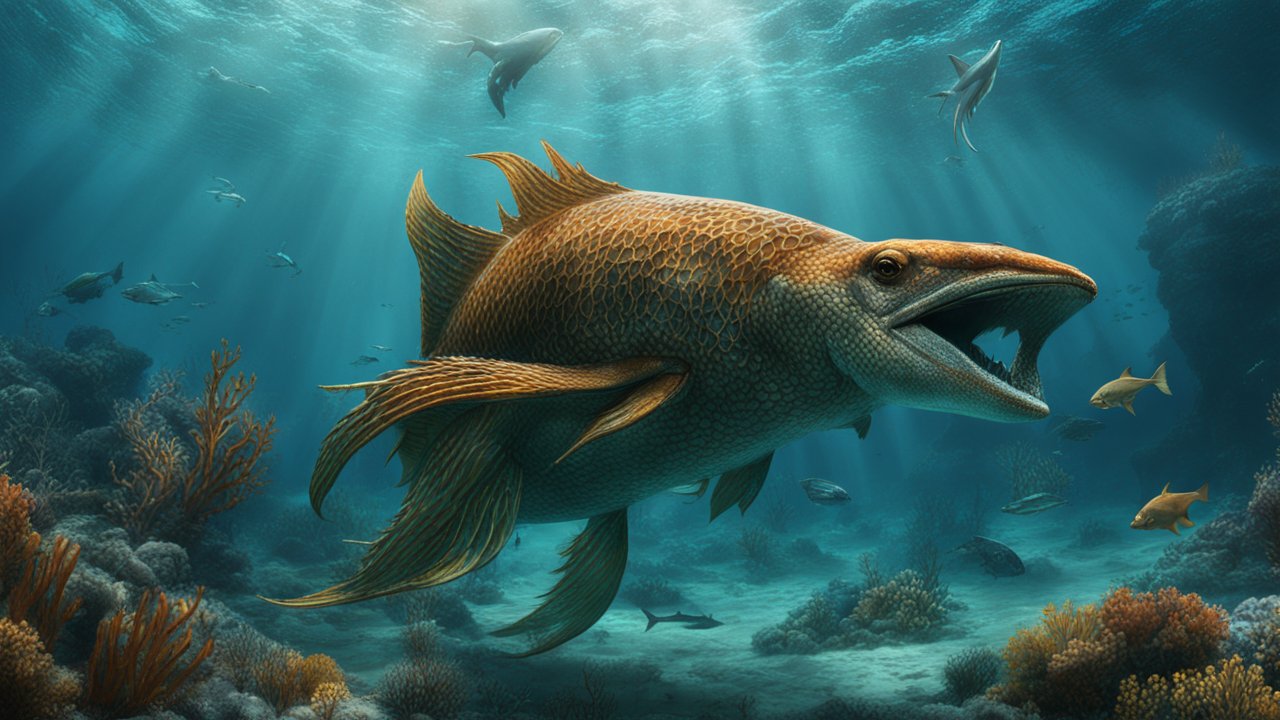Hyperrealistic 4K Underwater Scene with Prehistoric Fish
