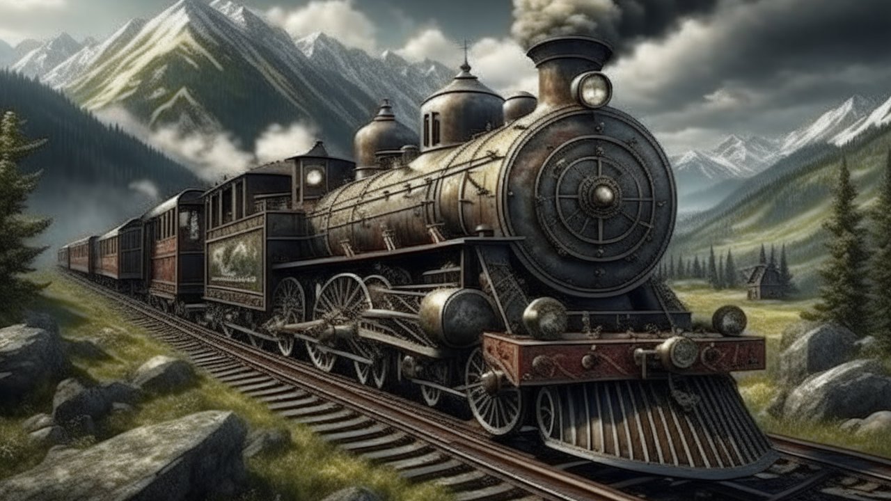 Hyperrealistic Antique Steam Locomotive in Mountain Landscape