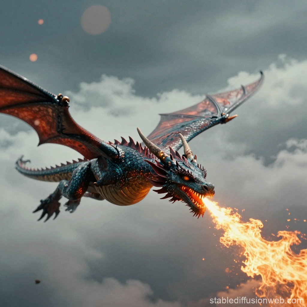 Hyperrealistic Dragon Breathing Fire in the Sky