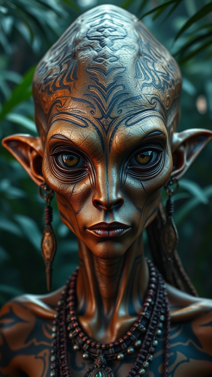 Hyperrealistic Portrait of an Alien Tribal Figure