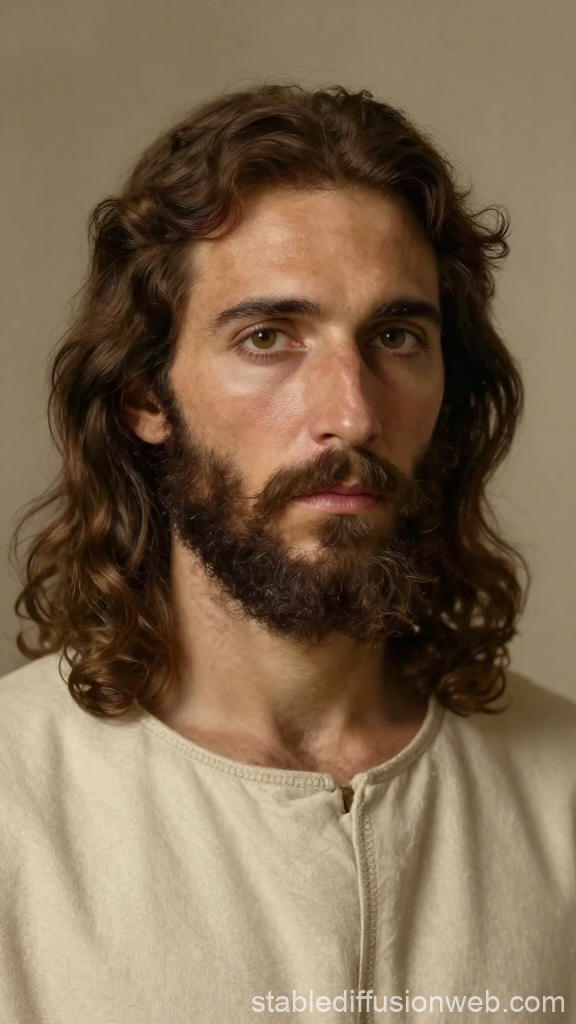 Hyperrealistic Portrait of Jesus with Long Hair and Beard