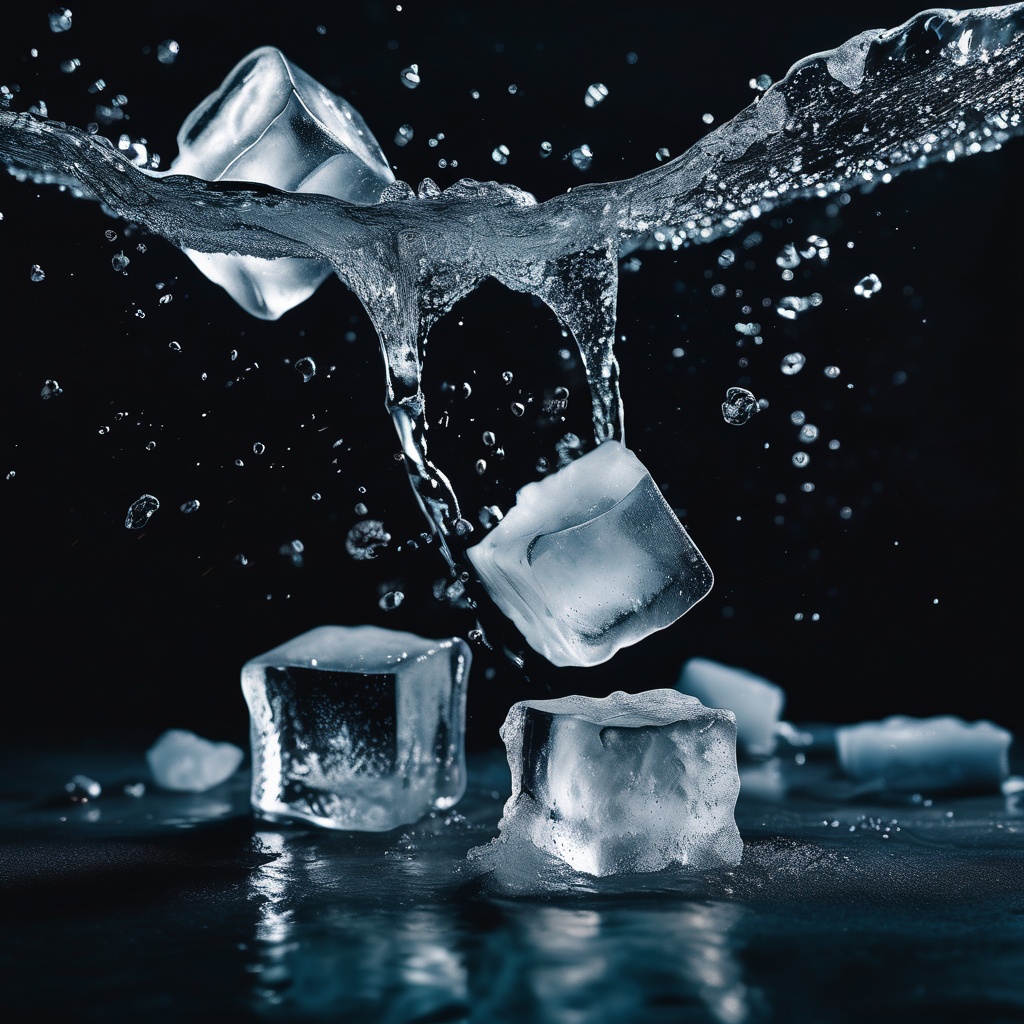 Ice Cubes Splashing in Water with Dark Background