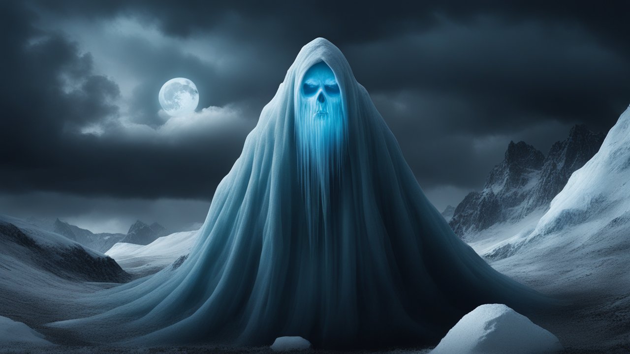 Ice Ghost Undead in a Frozen Mountain Landscape