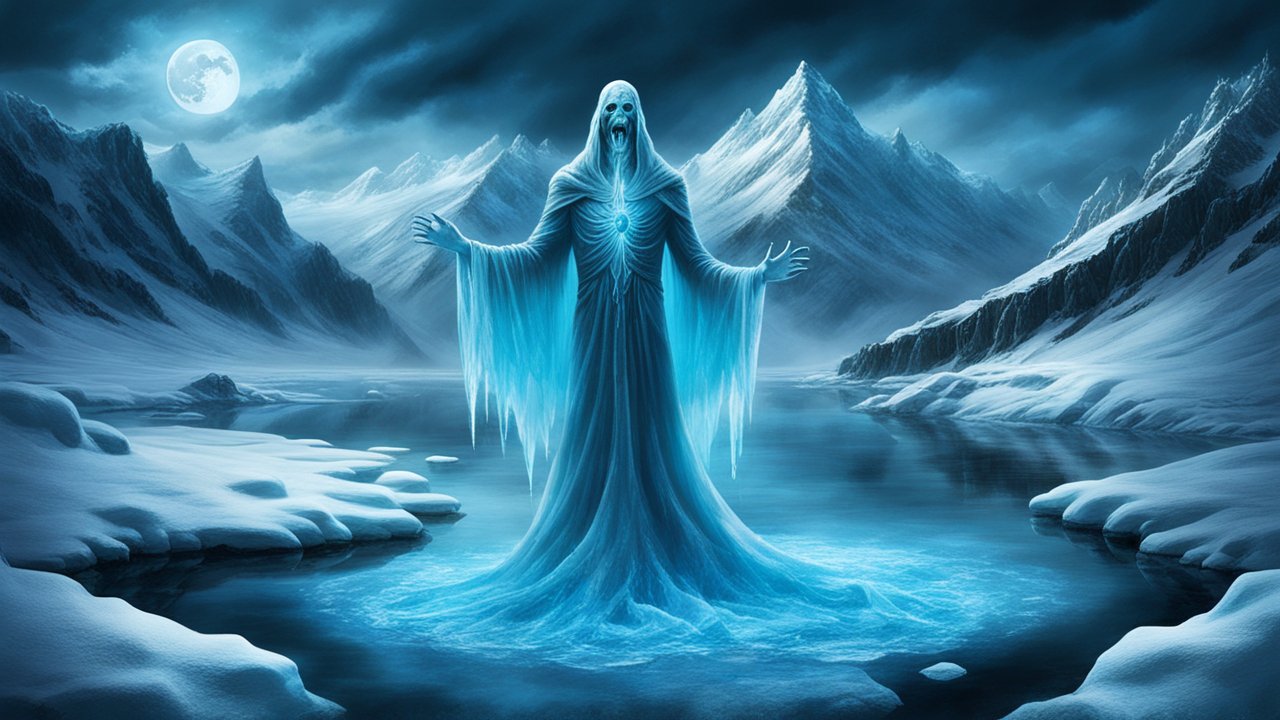 Ice Ghost Undead Spirit in Frozen Mountain Lake