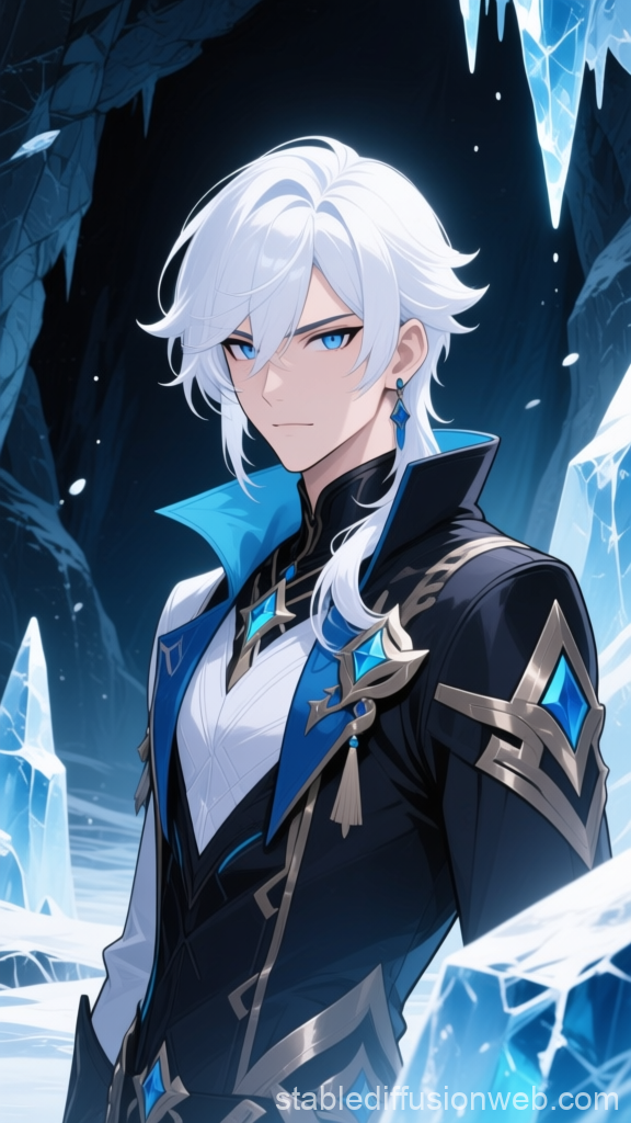 Ice-themed Anime Character with White Hair and Blue Eyes