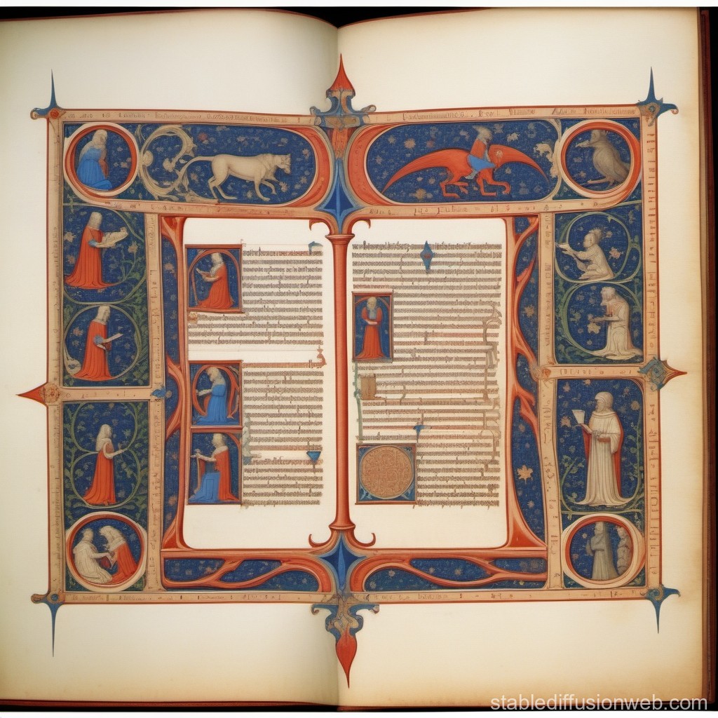 Illuminated Medieval Manuscript Page with Ornate Borders
