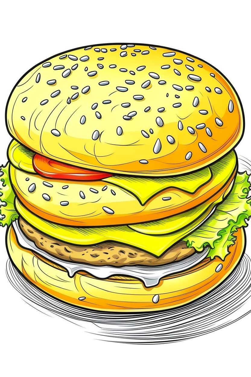 Illustrated Cheeseburger with Lettuce and Cheese