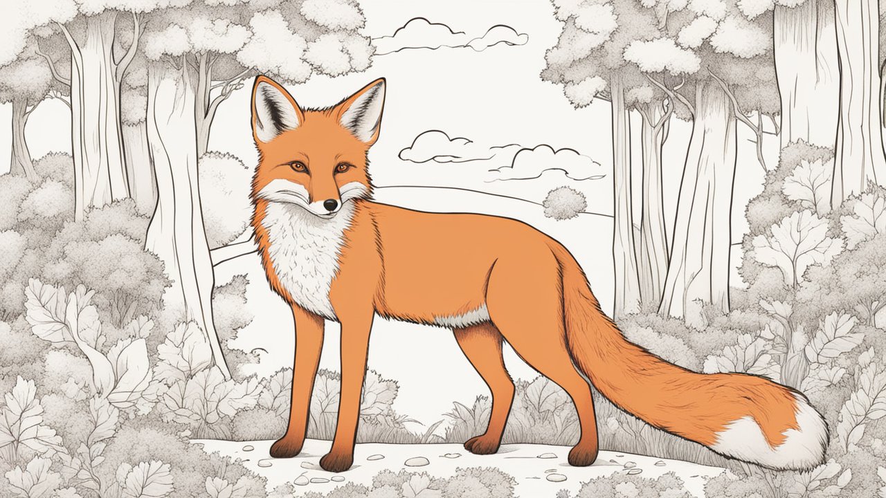 Illustrated Fox in a Forest Scene