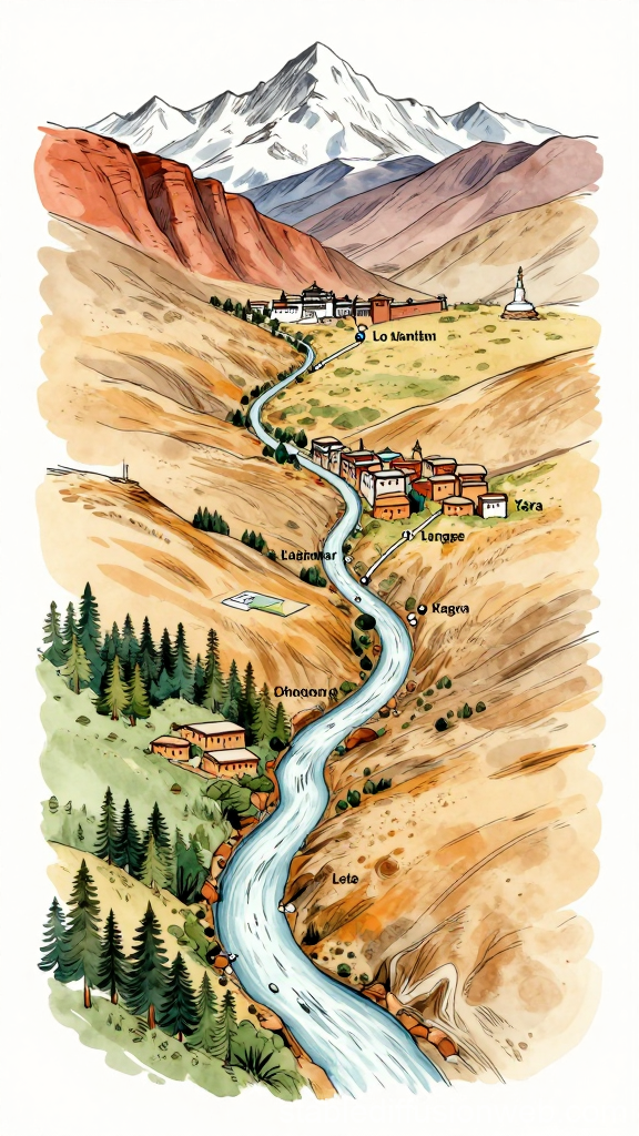 Illustrated Map of Mustang Valley with Mountain Landscape