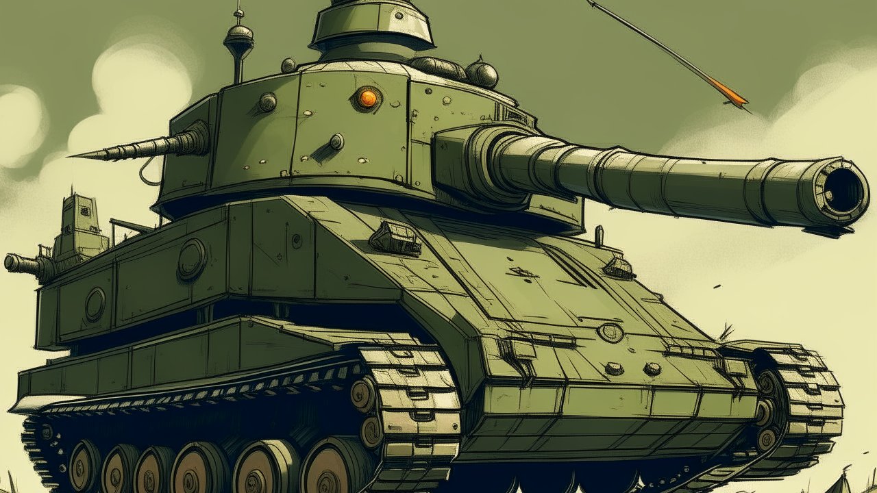 Illustrated Military Tank in Action