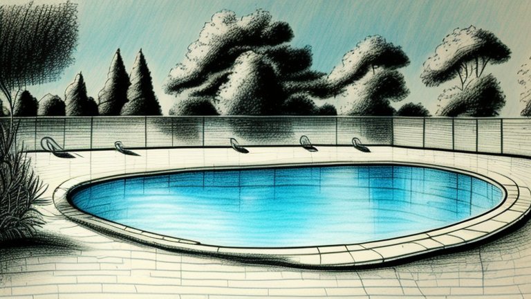 Illustrated Outdoor Swimming Pool with Surrounding Trees