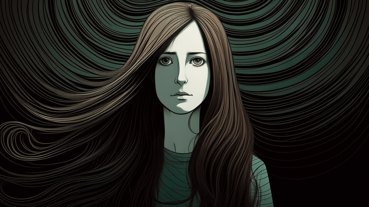 Illustrated Portrait of a Woman with Flowing Hair