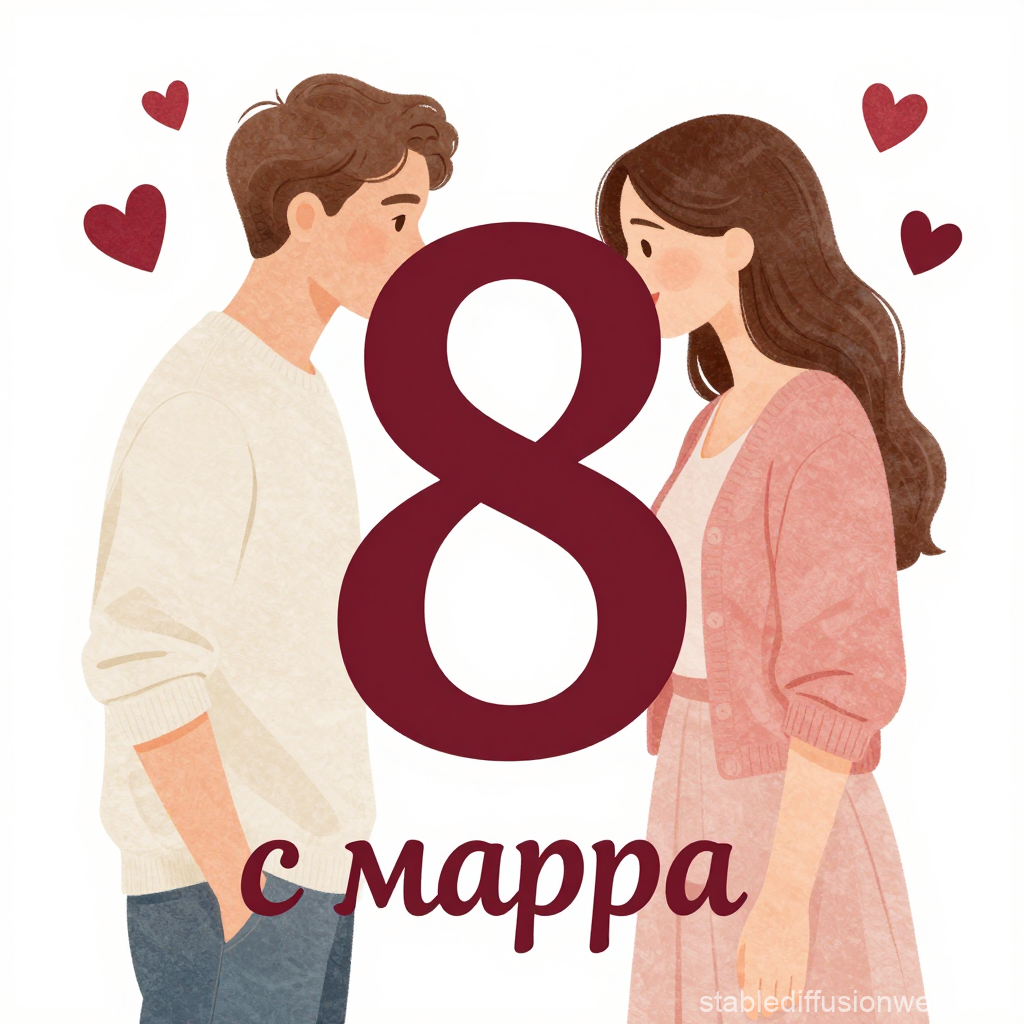 Illustration Celebrating March 8 with Couple and Hearts