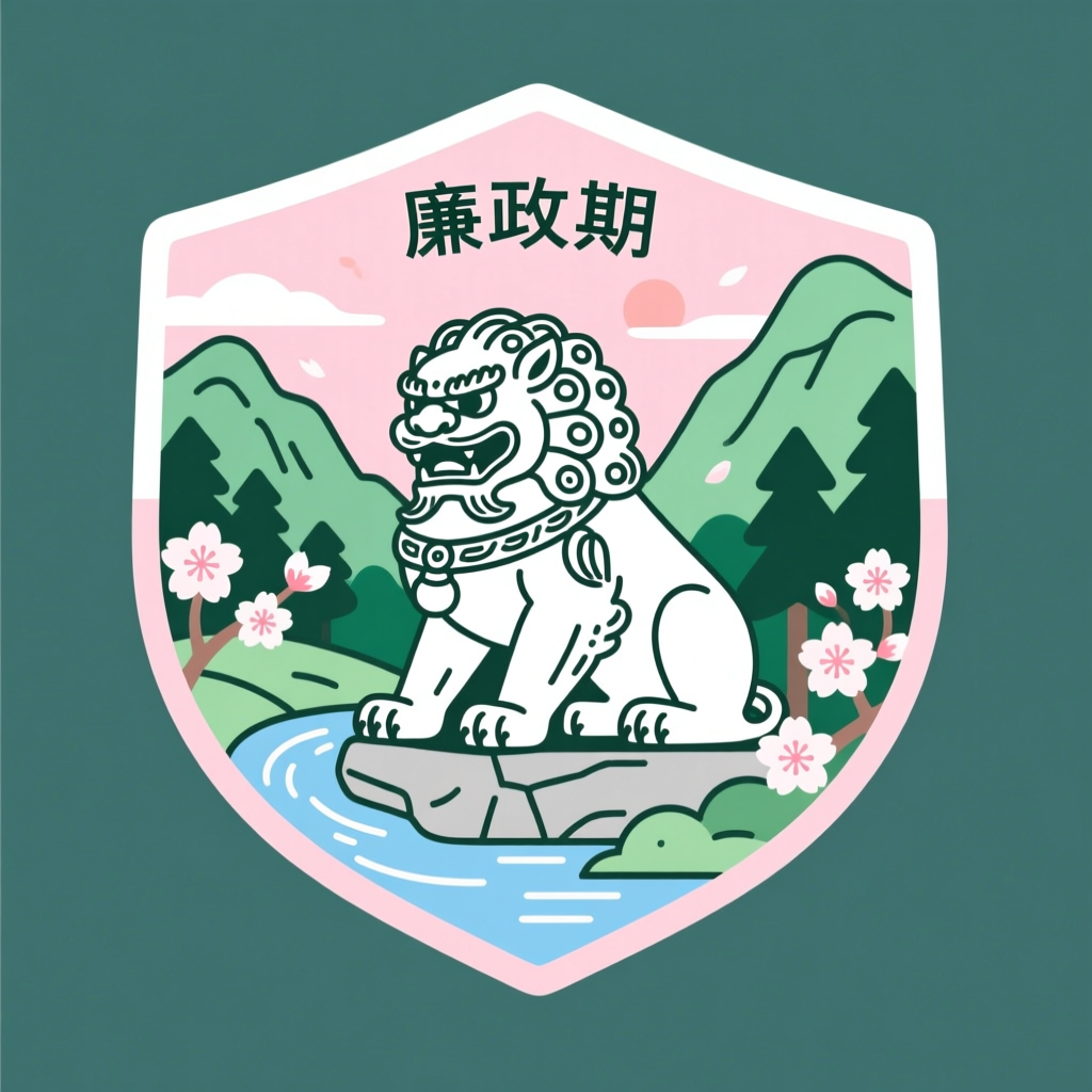 Illustration of a Chinese Guardian Lion in a Scenic Landscape