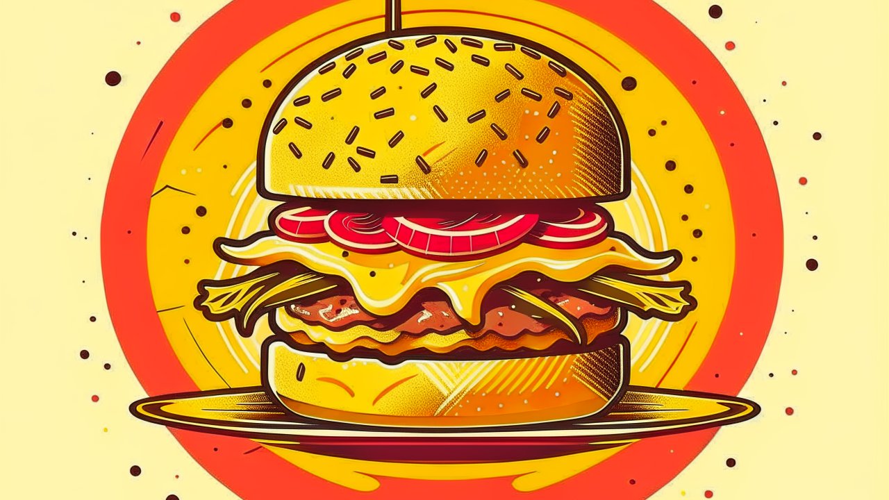 Illustration of a Tasty Cheeseburger on a Plate