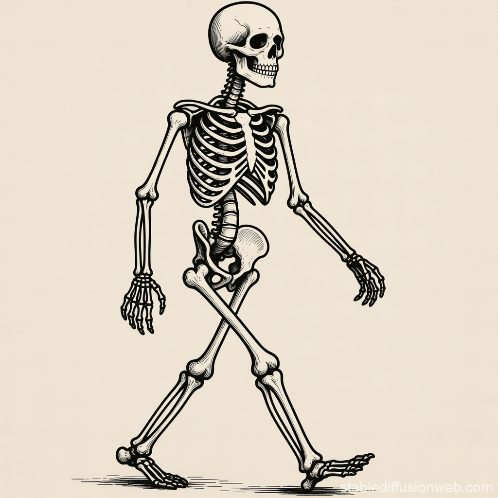 Illustration of a Walking Human Skeleton
