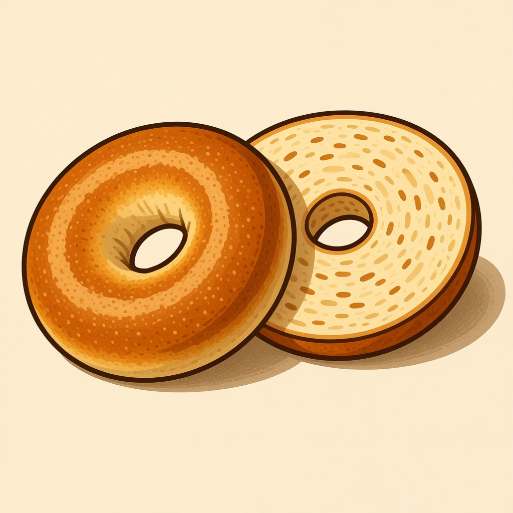 Illustration of a Whole and Halved Bagel