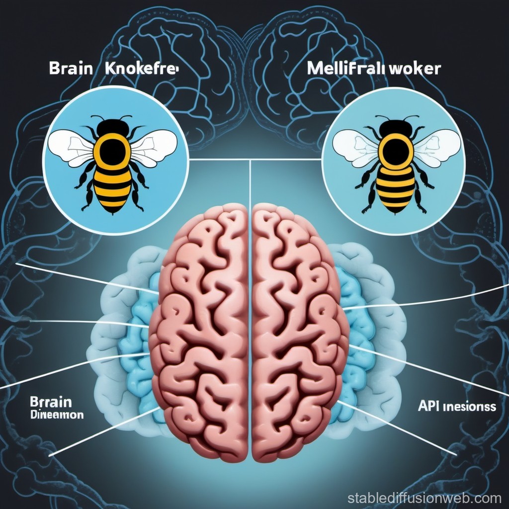 Illustration of Brain and Bees with Labels
