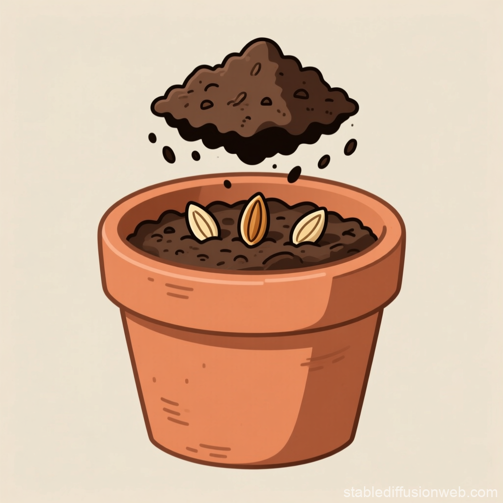 Illustration of Seeds Planting in Terracotta Pot