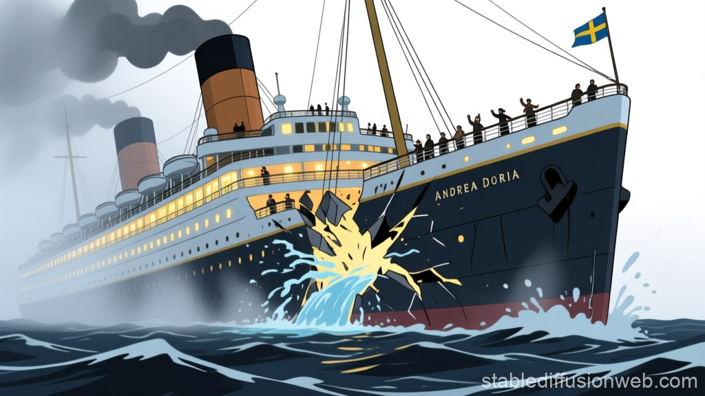 Illustration of Ship Andrea Doria Collision