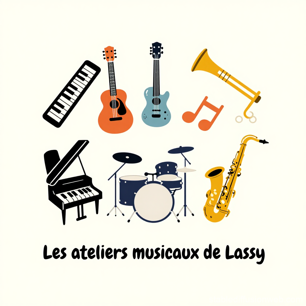 Illustration of Various Musical Instruments for Les ateliers musicaux de Lassy