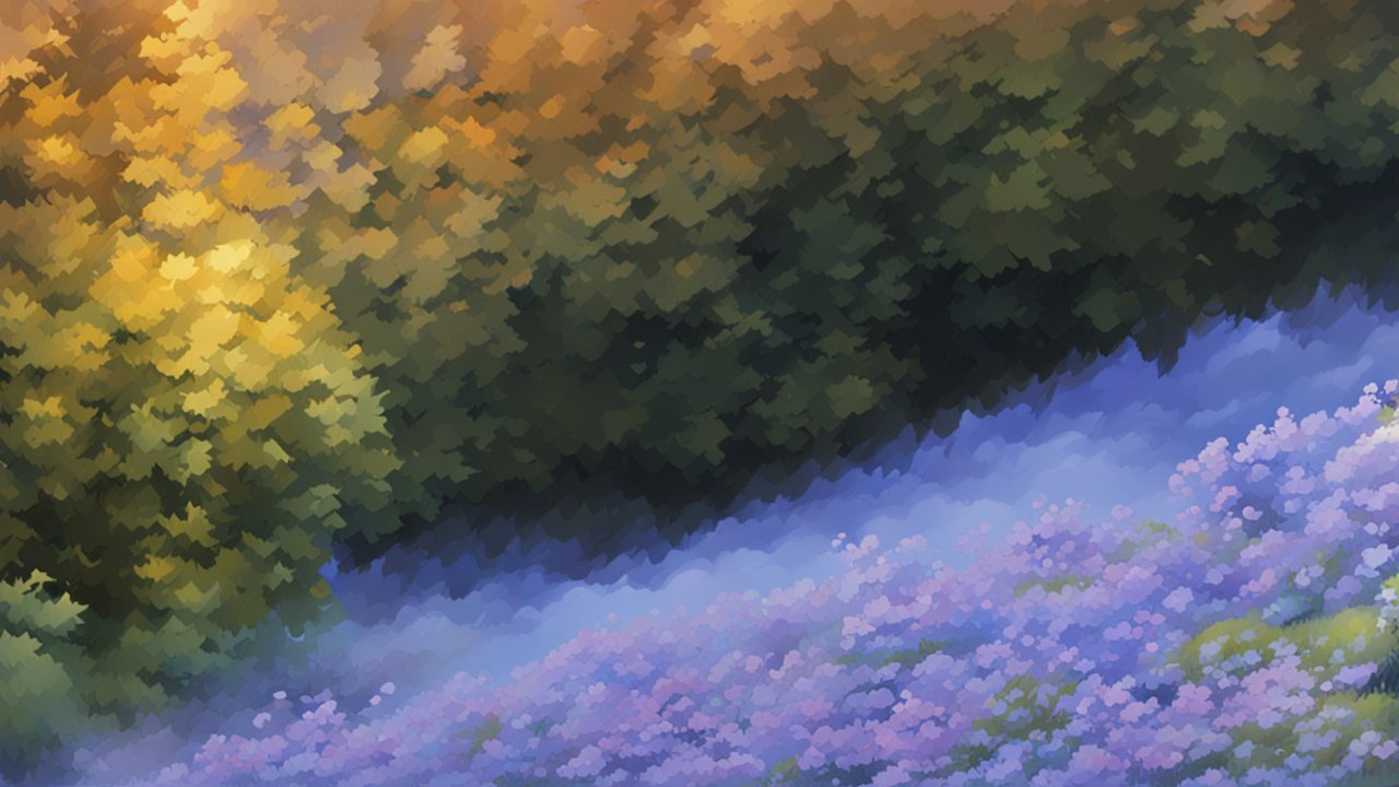 Impressionist Digital Landscape with Autumn Foliage and Lavender Field