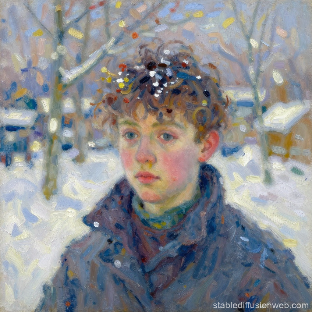 Impressionist Winter Portrait of a Young Man