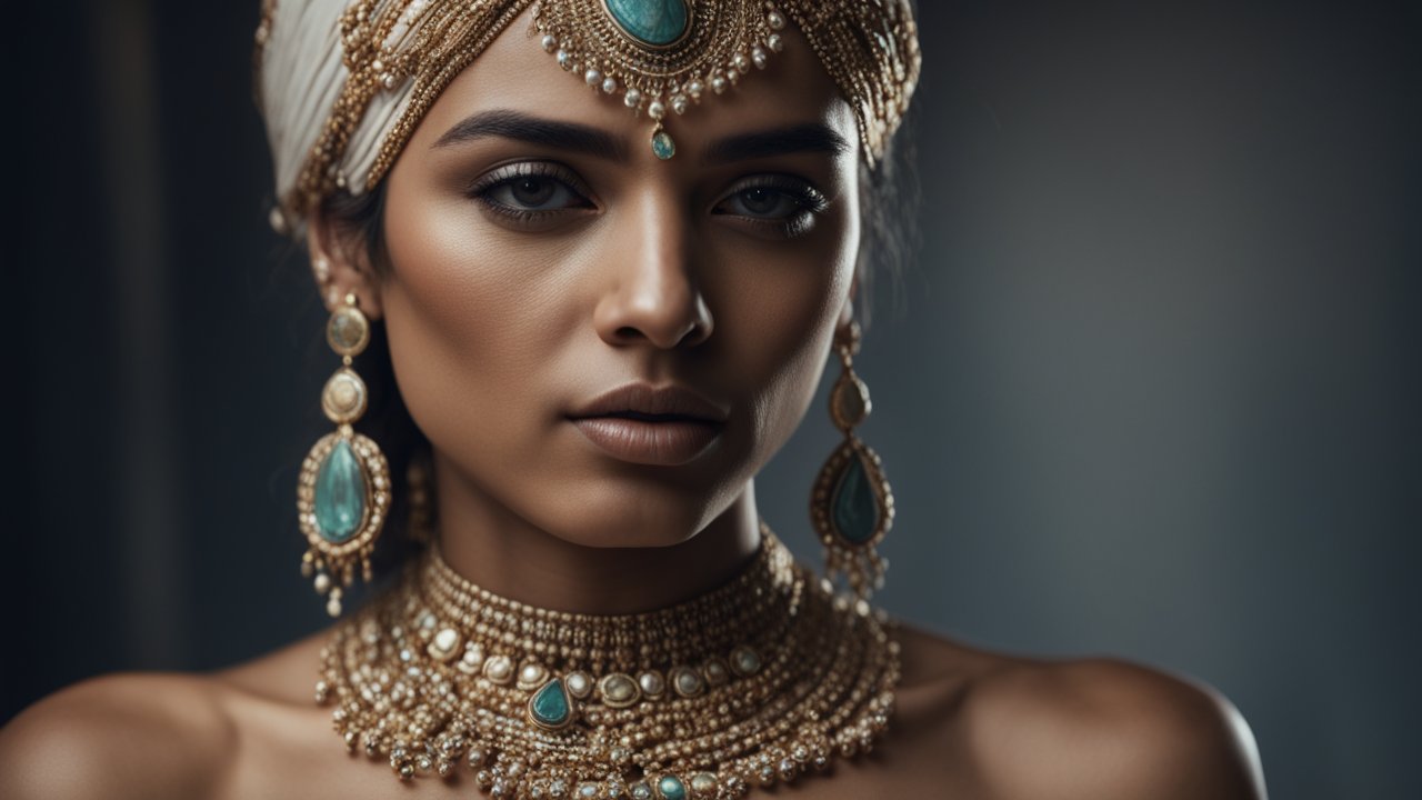 Incredibly Detailed Portrait of a Woman in Ornate Jewelry