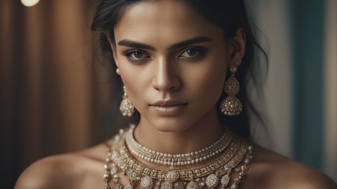 Incredibly Detailed Portrait of a Woman with Elegant Jewelry