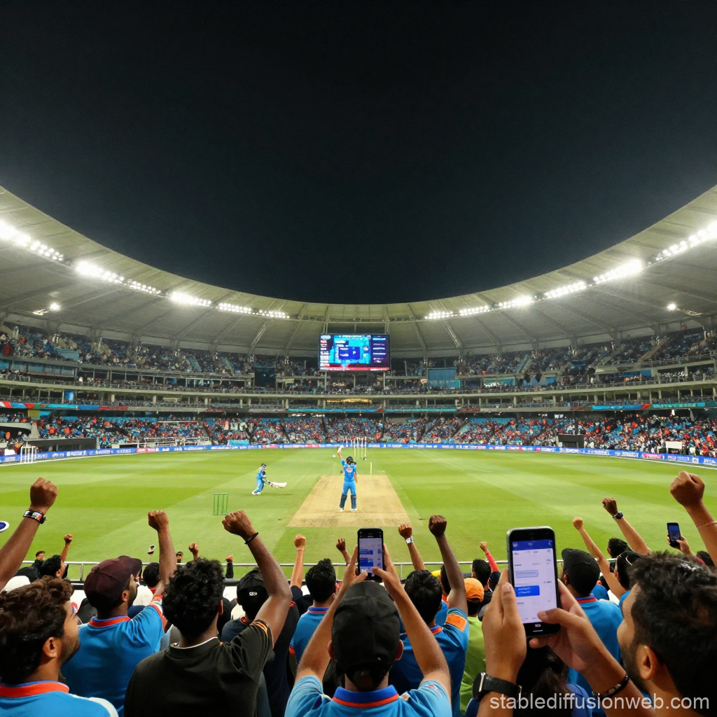 Indian Cricket Fans Celebrate Six in Stadium