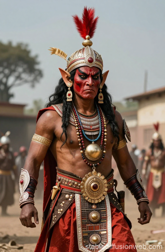 Indian Warrior in Traditional Fiery Costume