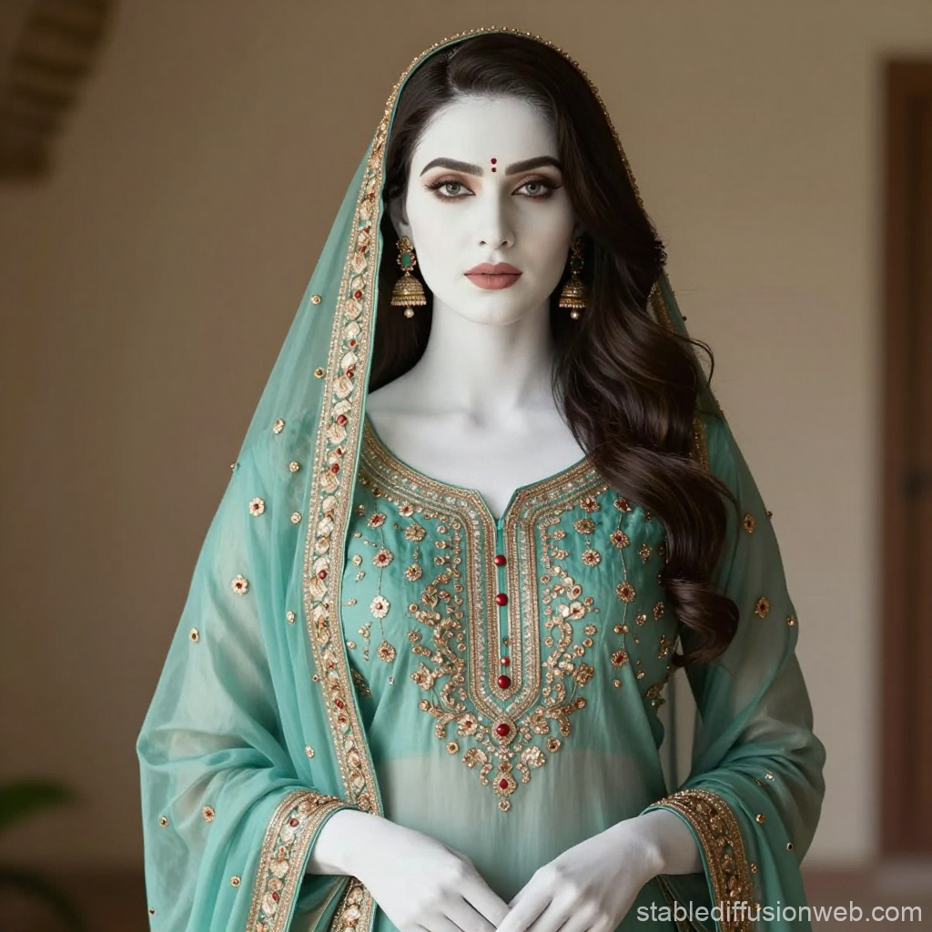 Indian Woman in Traditional Embroidered Attire