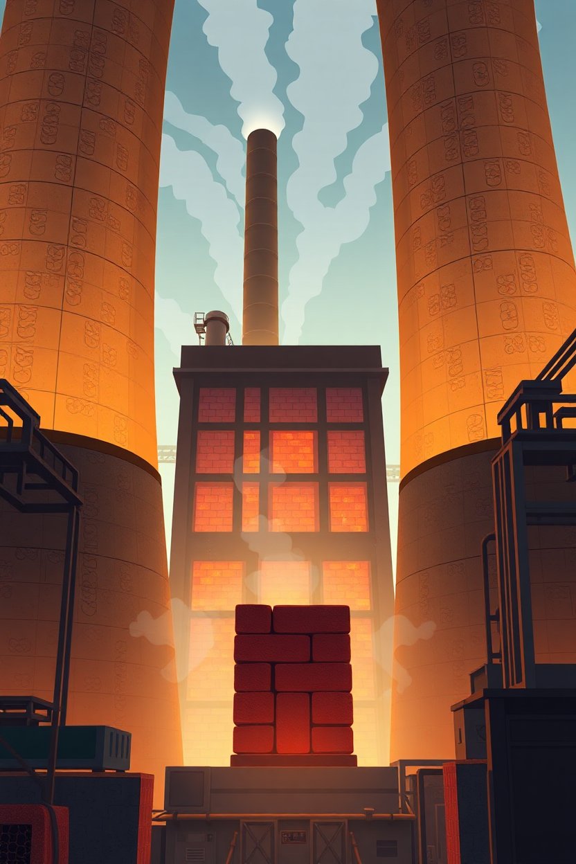 Industrial Bricks Cooling Tower with Smokestacks