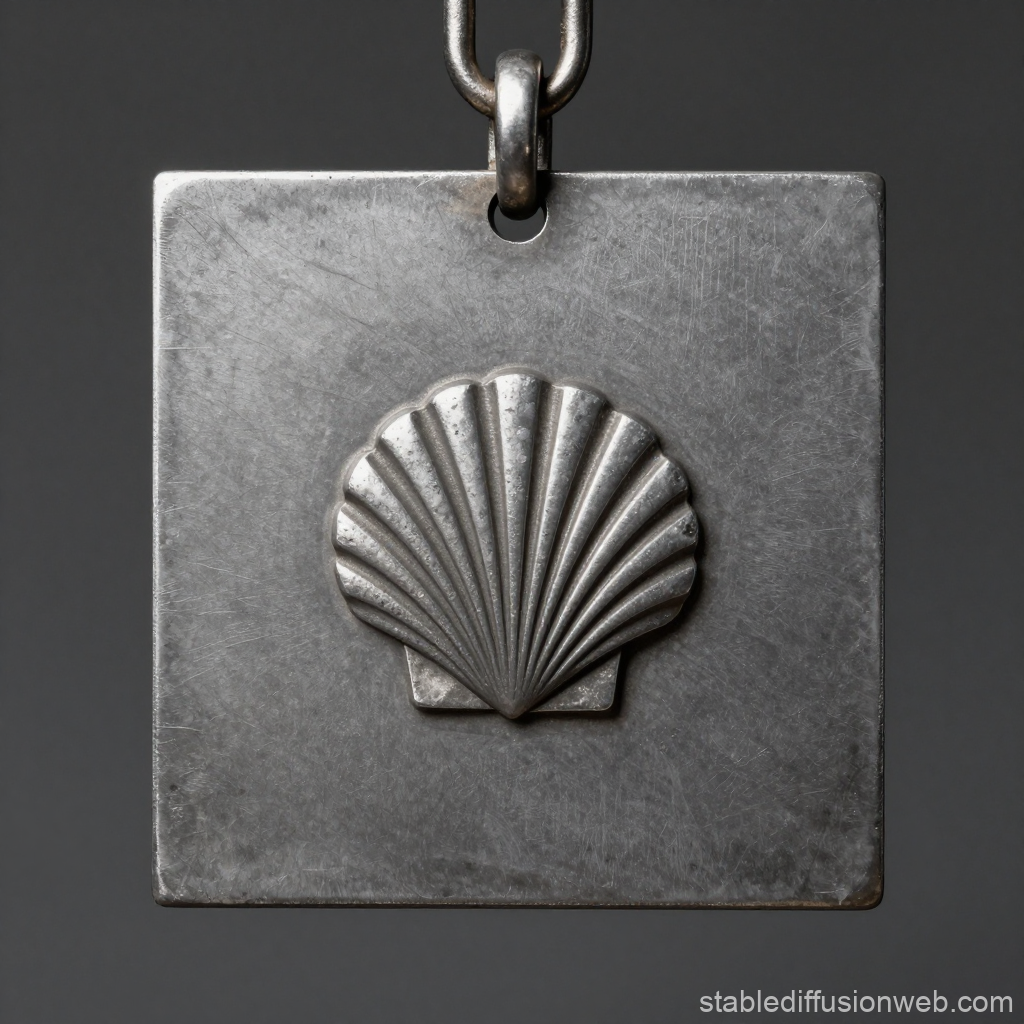 Industrial Steel Medallion Pendant with Shell Emblem
