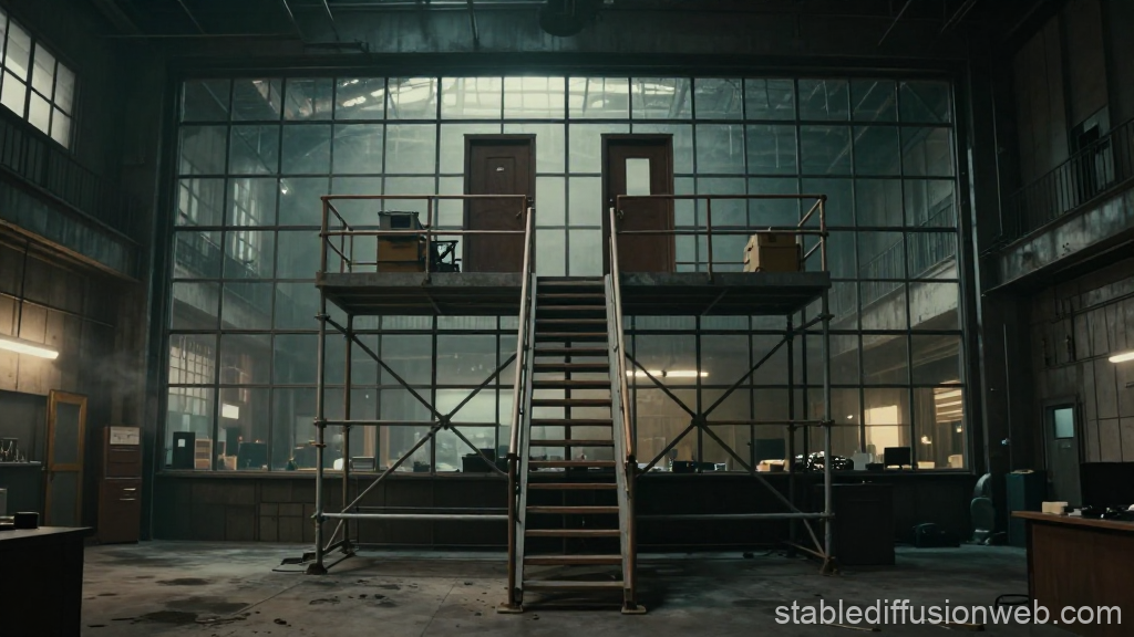 Industrial Warehouse Office Interior with Elevated Platform