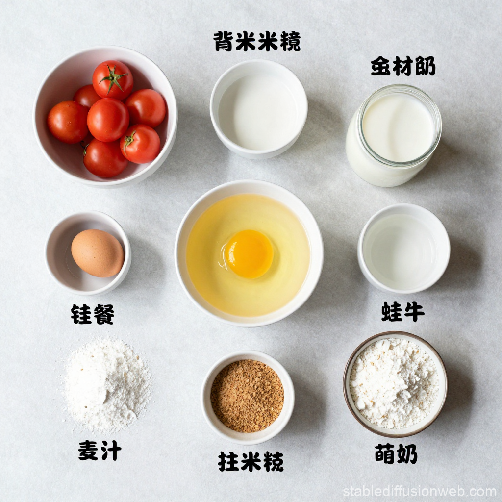 Ingredients for a Fresh Tomato Dish with Egg and Dairy