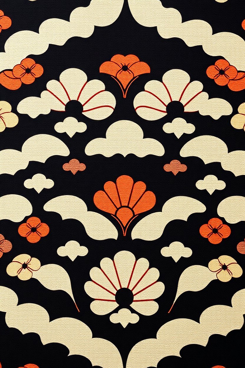 Innovative Japanese Floral Pattern with Bold Contrast